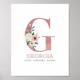 Monogram Letter G Pink Watercolor Floral Kinderzim Poster