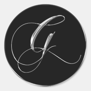 Monogram Letter G Sliver auf Black Wedding Siegel Runder Aufkleber