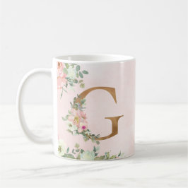 Monogram Letter G Watercolor Floral Coffee Tasse