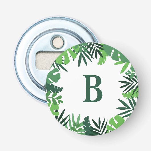 Monogram Letter Green tropical palm Blätter floral Flaschenöffner (Vorderseite)