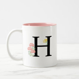 Monogram Letter H Aquarell Pink Blume Chic Zweifarbige Tasse