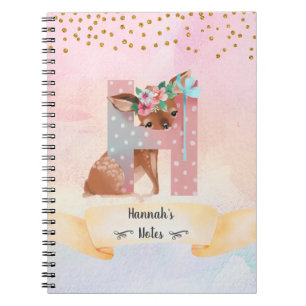 Monogram Letter H Baby Deer Girl Daily Diary Notizblock