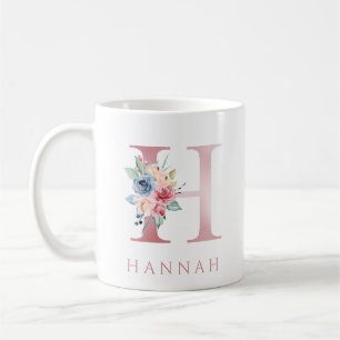 Monogram Letter H Floral Watercolor Coffee Tasse
