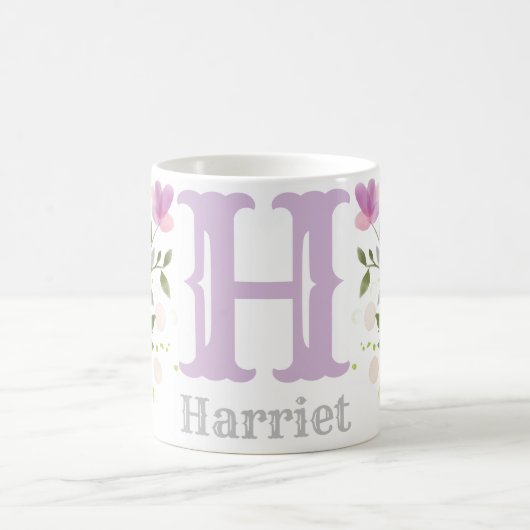 Monogram Letter H & Name mit Blume Kaffeetasse (Mittel)