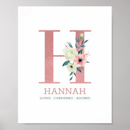 Monogram Letter H Pink Watercolor Kinderzimmer Poster
