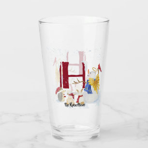 Monogram Letter H Winter Trees Weihnachtsschneeman Glas