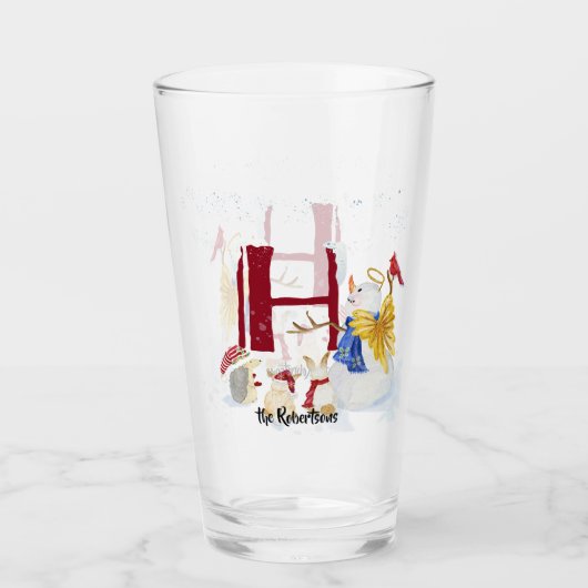 Monogram Letter H Winter Trees Weihnachtsschneeman Glas (Vorderseite)