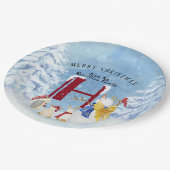 Monogram Letter H Winter Trees Weihnachtsschneeman Pappteller (Schrägansicht)