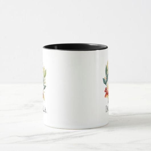 Monogram Letter I Christmas Berry Wreath Tasse (Zentrum)