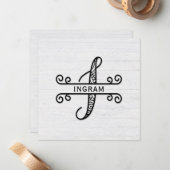 Monogram Letter I mit Familienname Note Card Mitteilungskarte (Vorderseite/Rückseite Beispiel)