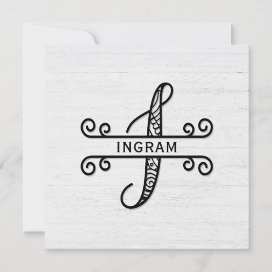 Monogram Letter I mit Familienname Note Card Mitteilungskarte (Vorderseite)