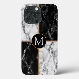 Monogram Letter iPhone Case Schwarz-weiß Marble