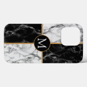 Monogram Letter iPhone Case Schwarz-weiß Marble (Rückseite (Horizontal))