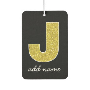 Monogram Letter J - Black and Fake Sparkle Glitzer Autolufterfrischer