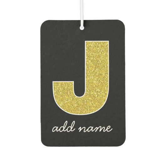 Monogram Letter J - Black and Fake Sparkle Glitzer Autolufterfrischer (Vorderseite)
