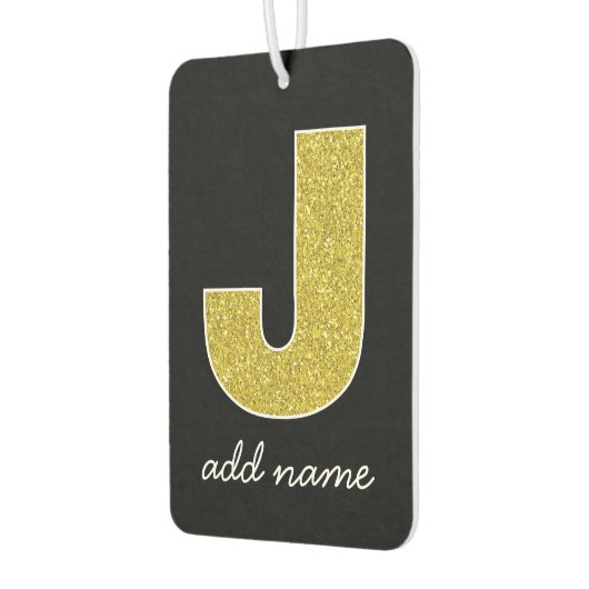Monogram Letter J - Black and Fake Sparkle Glitzer Autolufterfrischer (Links)