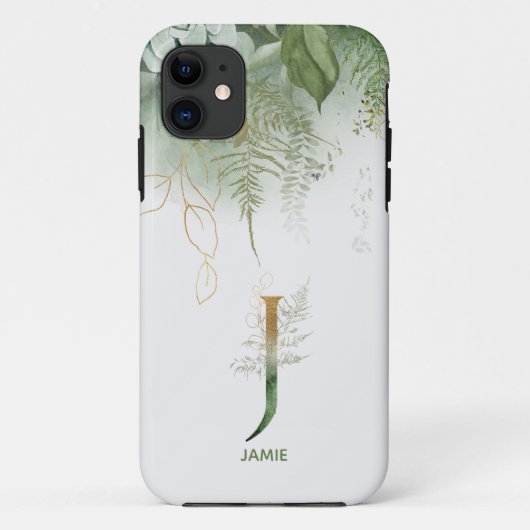 Monogram Letter J Elegant Ferns Case-Mate iPhone Hülle (Rückseite)