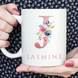 Monogram Letter J Floral Watercolor Coffee Tasse