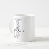 Monogram Letter J Schwarz-weiß Botanisch Floral Kaffeetasse (Vorderseite Links)
