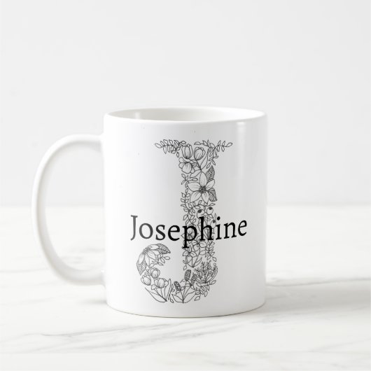 Monogram Letter J Schwarz-weiß Botanisch Floral Kaffeetasse (Links)