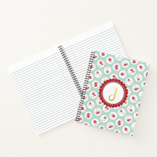 Monogram LETTER J Türkise Red Country Floral Notizblock (Innenseite)
