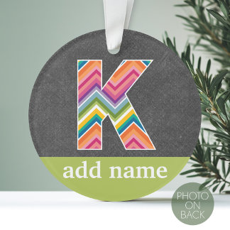 Monogram Letter K - Chalkboard and Bright Chevrons Ornament