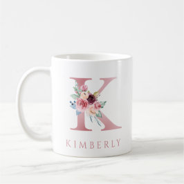 Monogram Letter K Floral Watercolor Coffee Tasse