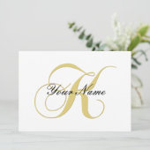 Monogram Letter K Golden Single individuell anpass Einladung (Stehend Vorderseite)