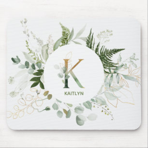 Monogram Letter K Greenerath Wreath Mouse Pad Mousepad
