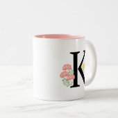 Monogram Letter K Wasserfarbe Rose Floral Spray Zweifarbige Tasse (VorderseiteRechts)