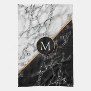Monogram Letter Kitchen Handtuch Schwarz-weiß Marm