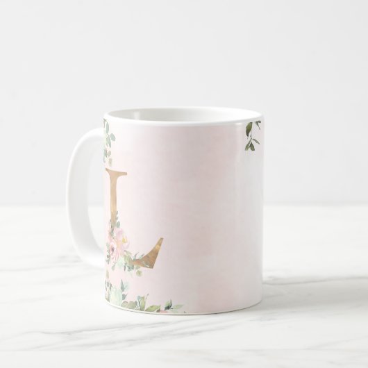 Monogram Letter L Aquarell Floral Coffee Tasse (Vorderseite Links)
