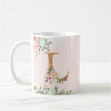 Monogram Letter L Aquarell Floral Coffee Tasse