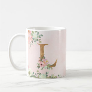 Monogram Letter L Aquarell Floral Coffee Tasse