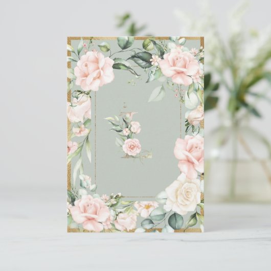 Monogram Letter L Elegantsage Green Floral Dankeskarte (Stehend Vorderseite)