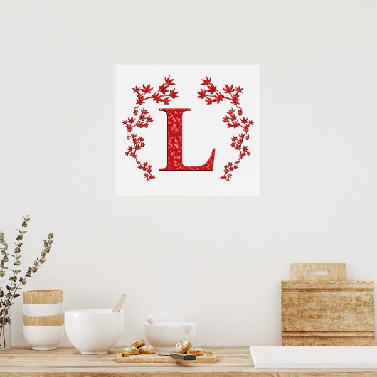 Monogram Letter L Red-Blätter Poster (Küche)