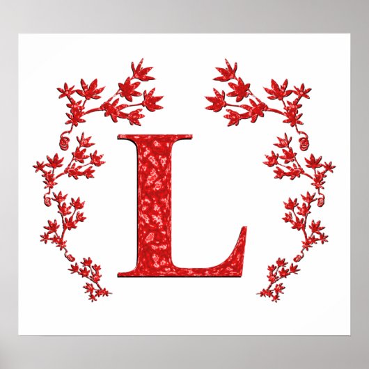 Monogram Letter L Red-Blätter Poster (Vorne)