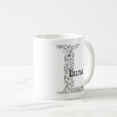 Monogram Letter L Schwarz-weiß Botanic Floral Kaffeetasse (VorderseiteRechts)