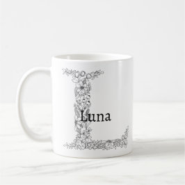 Monogram Letter L Schwarz-weiß Botanic Floral Kaffeetasse