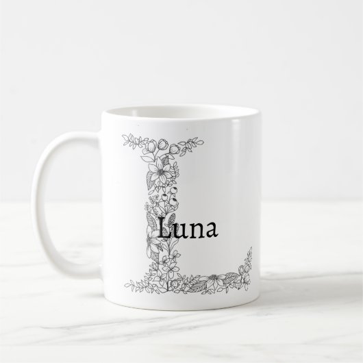 Monogram Letter L Schwarz-weiß Botanic Floral Kaffeetasse (Links)