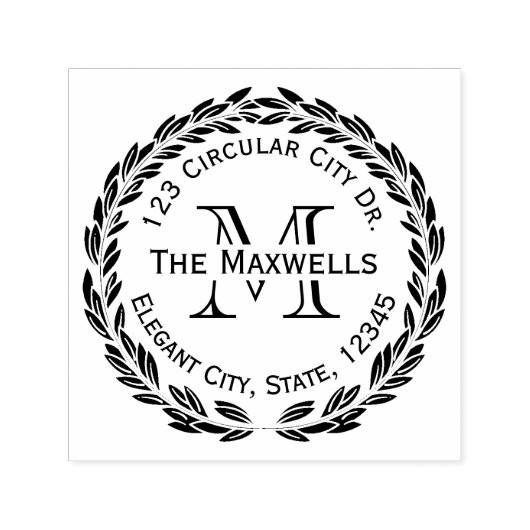 Monogram Letter Laurel Wreath Circle Address Brief Permastempel (Design)
