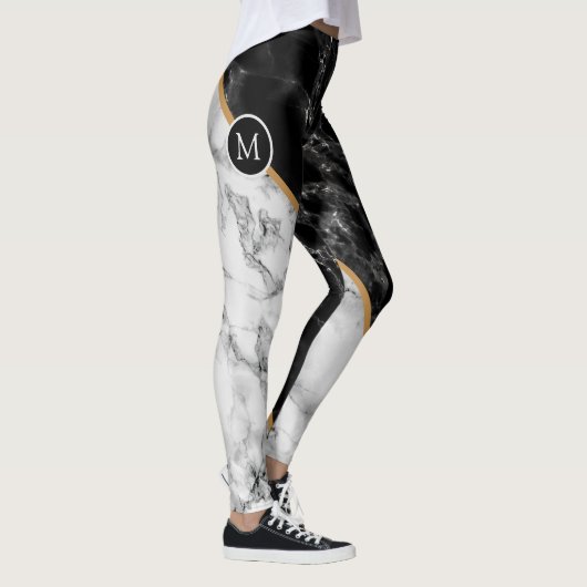 Monogram Letter Leggings Schwarz-weiß Marmor (Rechts)