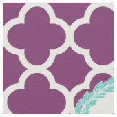 Monogram Letter Lila Aquamarin Laurel Quatrefoil Stoff (Nahaufnahme)