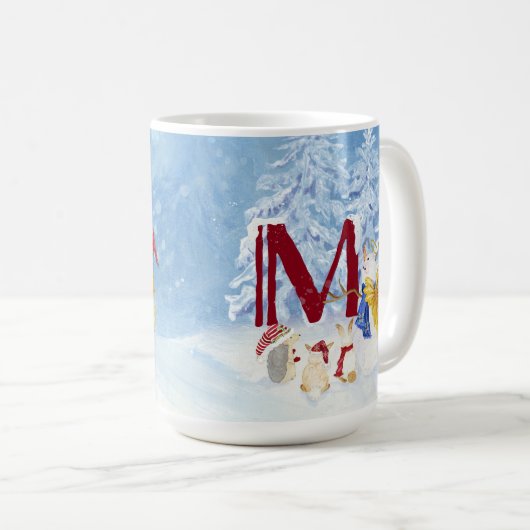 Monogram Letter M Angel Snowman Weihnachten Kaffeetasse (VorderseiteRechts)