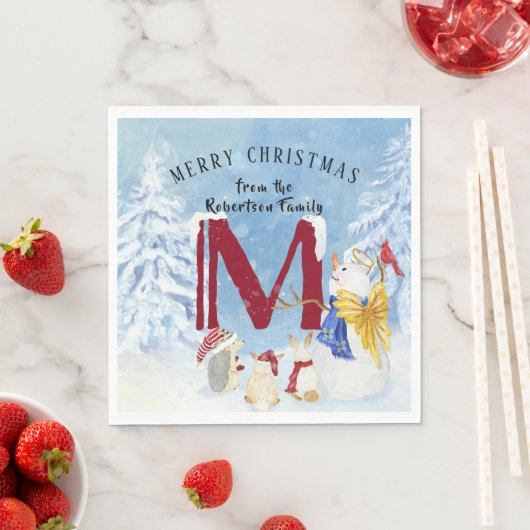 Monogram Letter M Angel Snowman Weihnachten Serviette (Beispiel)