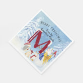 Monogram Letter M Angel Snowman Weihnachten Serviette (Ecke)