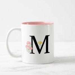 Monogram Letter M Aquarell-Rose Floral Spray Zweifarbige Tasse