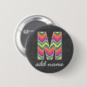 Monogram Letter M - Chalkboard and Bright Chevrons Button (Vorne & Hinten)