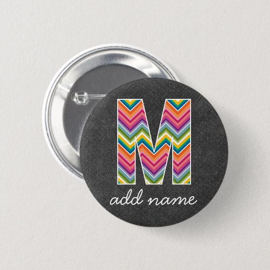 Monogram Letter M - Chalkboard and Bright Chevrons Button (Vorne & Hinten)