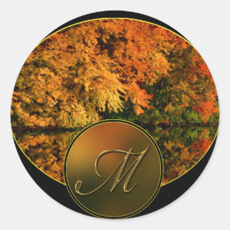 Monogram Letter M-Hochzeit im Herbst-Umschlag Aufk Runder Aufkleber